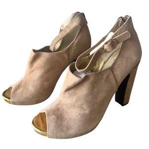 Seychelles Nude Suede “Nothing but Trouble” Ankle Strap Platform Heels